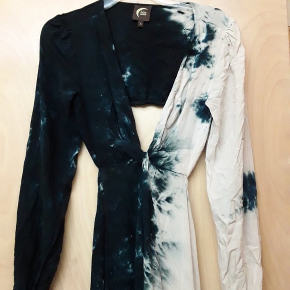 Blue White Tie Dye Cut Out Dress Witchycore Boho Fall S